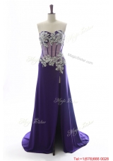 Beautiful Sweetheart Beading Brush Train Prom Dresses in Purple