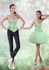 Detachable Beading and Ruffles Apple Green Prom Skirts for 2015