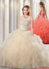 Exquisite Puffy Straps Champagne Quinceanera Dresses for 2016
