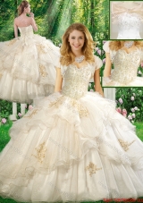 Pretty Ball Gown Quinceanera Dresses with Appliques and Ruffles in White