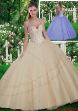 Simple Straps Beading Quinceanera Gowns for 2016