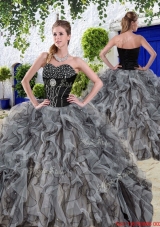 New Arrivals Beaded and Ruffles Sweet 16 Dresses in Black for Summer