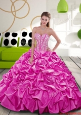 2015 Designer Fuchsia Dress for Quince with Beading and Pick Ups