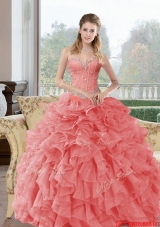 2015 Elegant Beading and Ruffles Quinceanera Dresses in Watermelon