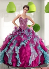 2015 Fashionable Sweetheart Quinceanera Dresses with Beading and Ruffles