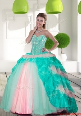 2015 Multi Colored Beading and Ruffled Layers Quinceanera Gowns in Multi Color