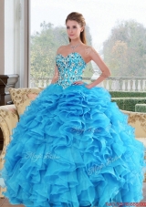 2015 Pretty Sweetheart Baby Blue Sweet 15 Dresses with Beading and Ruffles