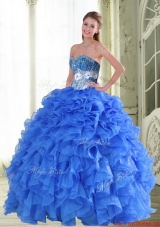 Designer Beading and Ruffles Sweetheart Blue Quinceanera Gown for 2015 Spring