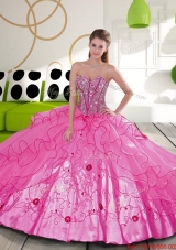 Elegant Beading and Embroidery Hot Pink Quinceanera Dresses for 2015