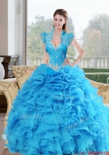 Most Popular Beading and Ruffles Sweetheart 2015 Quinceanera Dresses in Baby Blue