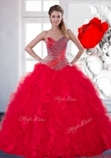 2014 Designer Sweetheart Red Quinceanera Dress with Beading and Ruffles