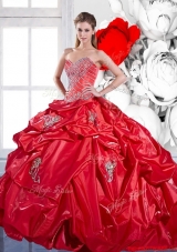 2015 Beading and Appliques Red Sweet Fifteen Dresses with Brush Train and Pick Ups