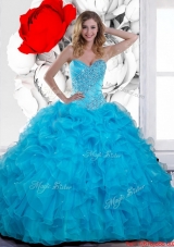 2015 Designer Beading and Ruffles Sweetheart Quinceanera Gown in Teal