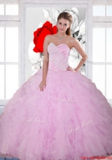 2015  Elegant Beading and Ruffles Sweetheart Quinceanera Dresses in Baby Pink