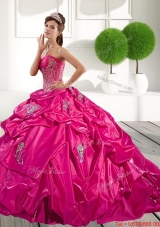 2015 Fashionable Appliques and Pick Ups Quinceanera Dress in Hot Pink