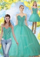 2015 Fashionable Beading and Appliques Turquoise Sweetheart Quinceanera Dresses