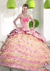 2015 Fashionable Quinceanera Gown with Ruffled Layers and Appliques