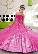 2015 Hot Pink Ball Gown Sweet 15 Dresses with Appliques