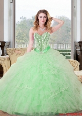 Designer Beading and Ruffles Sweetheart 2015 Quinceanera Dresses in Apple Green