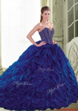 Elegant 2015 Sweetheart Beading and Ruffles Navy Blue Quinceanera Dresses