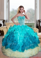 Multi Colored Sweetheart Multi Color 2015 Quinceanera Gown with Appliques and Ruffles