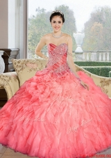 Fashionable 2015 Beading and Ruffles Sweetheart Quinceanera Dresses in Watermelon