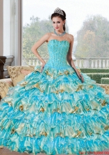 Multi Colored Beading and Ruffled Layers Sweetheart Quinceanera Dresses for 2015