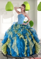 New Style Multi Color Quinceanera Dress with Beading and Ruffles for 2015