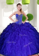 New Style Peacock Blue Sweetheart Beading Ball Gown Quinceanera Dress with Ruffles