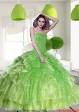 Remarkable Spring Green 2015 Quinceanera Dress with Beading and Ruffles