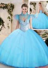 Modest Sweetheart Aqua Blue Quinceanera Dresses with Beading for 2016