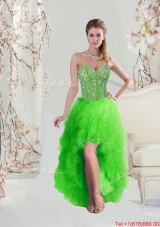 2016 Inexpensive High Low Sweetheart Spring Green Prom Dresses with Beading