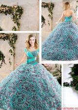 2016 Modest Brush Train Quinceanera Gowns with Beading and Ruffles