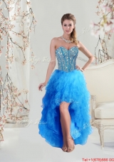 2016 Sophisticated High Low Sweetheart and Beaded Teal Prom Dresses