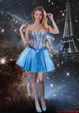 Exquisite Sweetheart Beaded Blue Prom Dresses with Mini Length