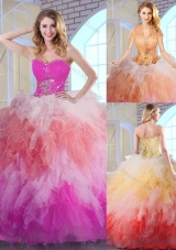 Popular Multi Color Quinceanera Gowns with Appliques and Ruffles