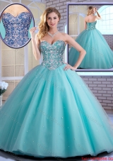 2015 Fall New Style Beading Sweetheart Quinceanera Dresses in Aqua Blue