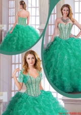 2015 Fall Perfect Turquoise Quinceanera Dresses with Beading and Ruffles