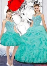 2016 Fall New Style Straps Ball Gown Detachable Quinceanera Dresses in Turquoise