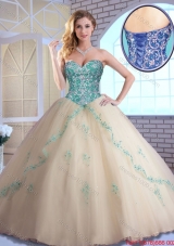 2016 Pretty Champagne Quinceanera Dresses with Appliques and Beading