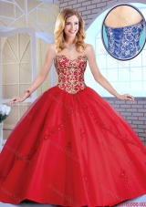 2016 Spring Exclusive Red Sweetheart Sweet 16 Dresses with Beading and Appliques