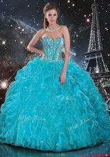 Discount 2016 Summer Aqua Blue Sweetheart Quinceanera Gowns with Beading and Ruffles