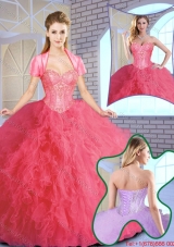 Elegant Ruffles and Sequins Quinceanera Gowns in Coral Red