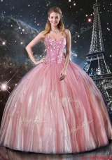 Luxurious 2016 Fall Ball Gown Sweetheart Beaded Quinceanera Dresses in Pink