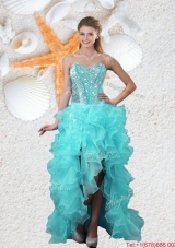 Popular Beaded Sweetheart Aqua Blue Prom Dresses with High Low