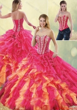 2015 Fall Gorgeous Multi Color Detachable Quinceanera Dresses with Beading and Ruffles
