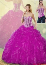 2015 Fall Latest Ball Gown Fuchsia Quinceanera Dresses with Beading