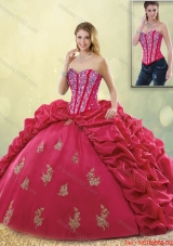 2015 Fall Latest Brush Train Beading Detachable Quinceanera Dresses in Coral Red