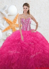 2016 Beautiful Sweetheart Hot Pink Quinceanera Dresses with Beading