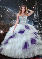 2016 Gorgeous Sweetheart White Quinceanera Dresses with Beading